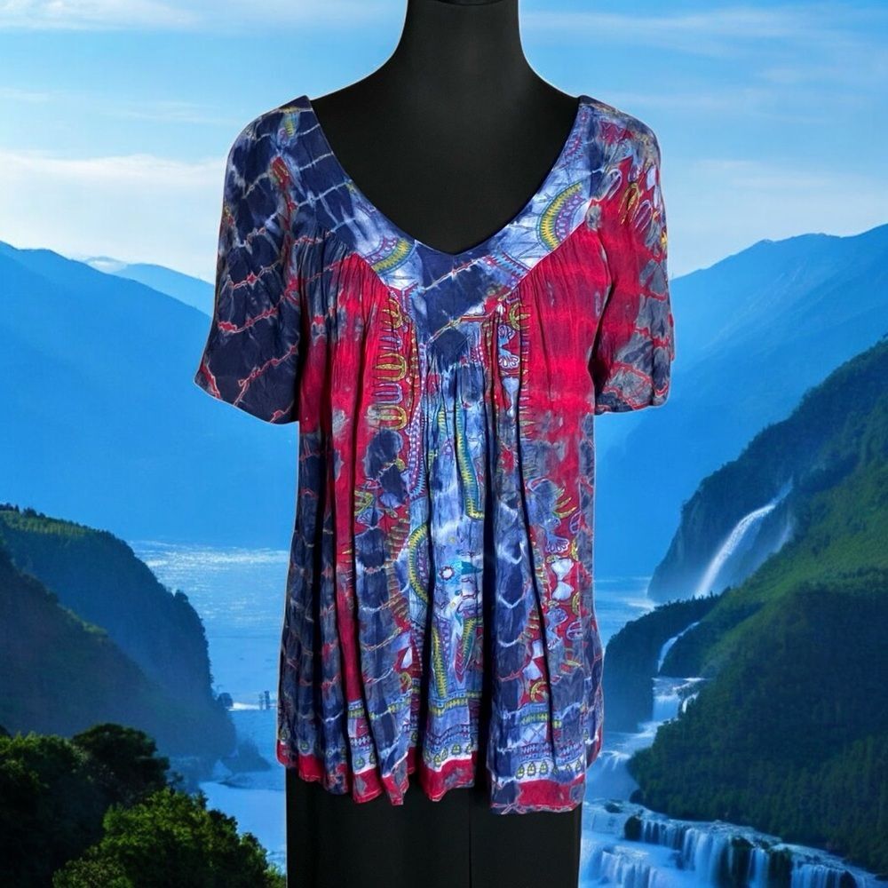 V-neck Top Colorful Viscose Blouse from Greater Good Size M/L